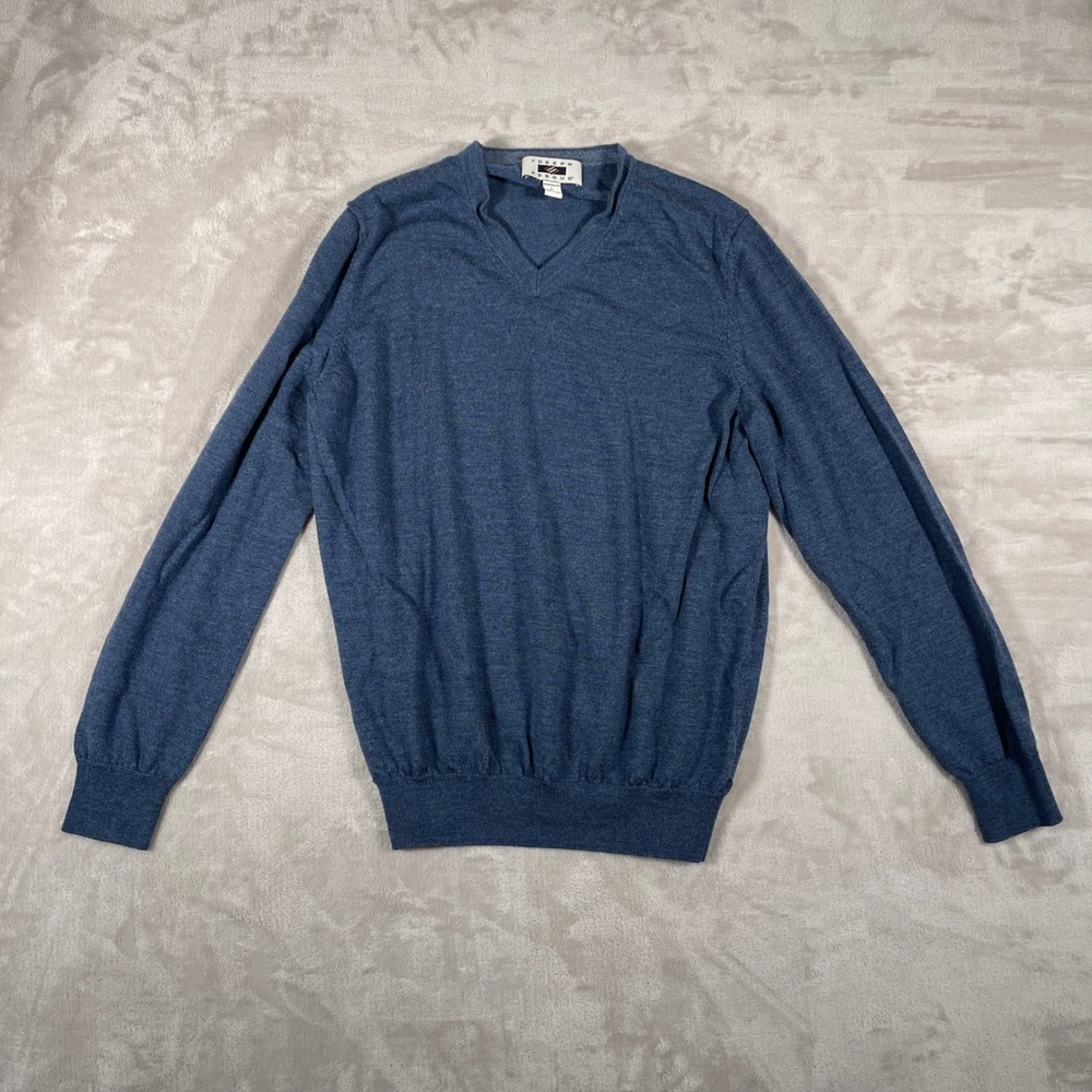 Joseph Abboud Men's Sweater V Neck 100% Merino Wool Modern Fit L Blue